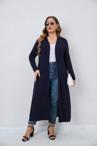Image of Women Plus Size Floor Length Open Front Drape Cardigan Lightweight Long Sleeve Maxi Duster with Pockets 1X-5X