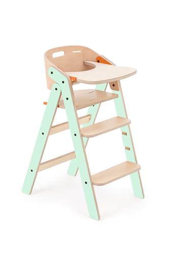 Mamatoyz MyChair Montessori Evolutivo - Asiento infantil de madera natural para la comida, 3 peldaños, altura ajustable en 5 puntos, plegable