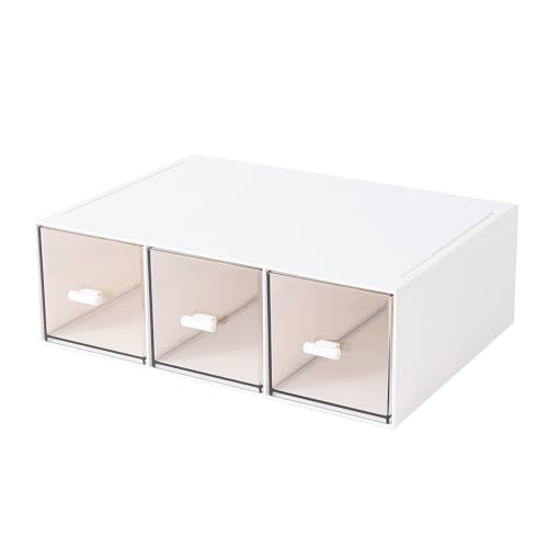 MILULUGO Plastic 3 Drawer Organizer for Cosmetic Storage, Desk Organizer, Makeup Organizer for nail polish, Lipstick, Brushes, Jewelry, Skincare, Bathroom Organization Boxes - White
