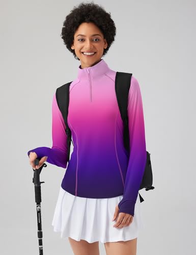 Image of LOMON Women Long Sleeve Shirts Sun Protection 1 /4 Zip Summer Quick Dry Hiking Shirts Quarter Zip Pullover for Women