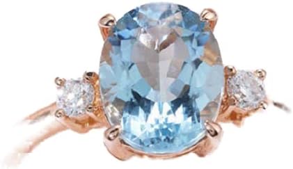 Duan Fashion Jewelry - Anillo de compromiso de oro de 14 quilates con cristal de aguamarina natural, topacio azul, piedra natural, talla 6-10, talla