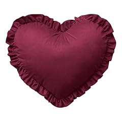 Idea Regalo - IlGruppone Cuscino A Forma di Cuore con Frill Effetto Velluto Sfoderabile per Divano Decorativo Letto 45x45 Cm - Bordeaux
