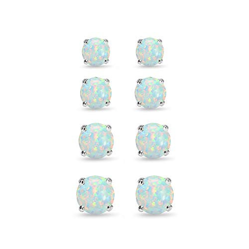 Sterling Silver Synthetic White Opal Round Stud Earrings Sets for Women, Choose an Option2