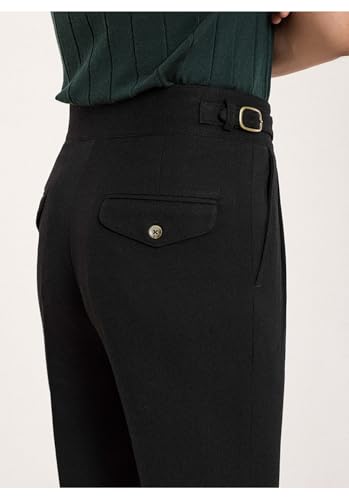 Men's High Waisted Pleated Dress Pants Adjustable Waist Classic Gurkha Retro Trousers Formal Casual Pants3