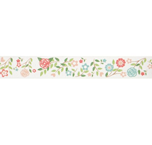 Wedding Flowers Washi Tape (1 Roll - 9/16" Wide x 10.95 Yards Long) - Pink & Green Floral Sticky Tape, Gift Wrap Tape for Wedding Favors, Crafting Tape, Floral Washi Tape