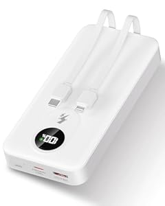 Power Bank 30000mAh mit integriertem Kabel：PD 22.5W Schnellladung Externer Akku mit Große Kapazität und 4 Ausgänge & 2 Eingänge oidaRadio with