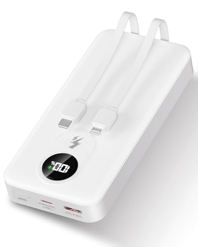 Power Bank 30000mAh mit integriertem Kabel：PD 22.5W Schnellladung Externer Akku mit Große Kapazität und 4 Ausgänge & 2 Eingänge oidaRadio with