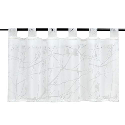 HeichkelL Rideau brise-bise transparent - Avec passants - Motif branches - Blanc - 45 x 90 cm Cover