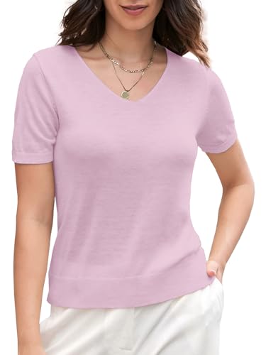 Image of DAIMIDY Women's Short Sleeve Sweaters Lightweight Summer Sweater Casual Knit Pullover Tops