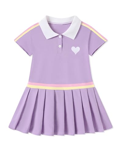 Coedody Toddler Girls Dresses 4T 5T Girl Clothes Summer Polo Sporty Dress Little Kids Casual Uniform Sundress A-Line Playwear Outfits Purple