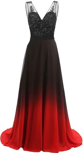Women's Ombre Chiffon Bridesmaid Dresses Long Sequins Beaded Prom Party Dress for Juniors Plus