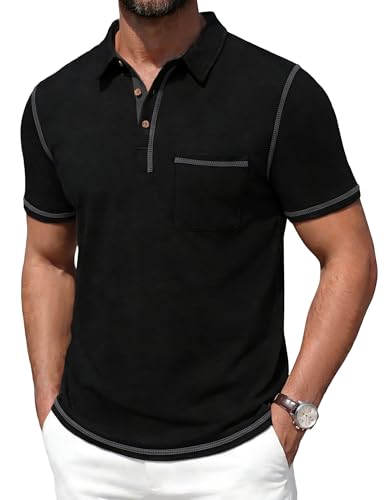 Image of Mens Polo Shirts Short Sleeve Casual Summer Lightweight Cotton Golf Polo Shirts with Pocket
