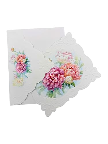 Image of Poster Foundry Peony Boxed Note Cards by Carol Wilson. 10 embossed 4x5 Die-Cut Notecards and Matching Envelopes in Decorative Gift Box with Magnetic Flap. NCP2349