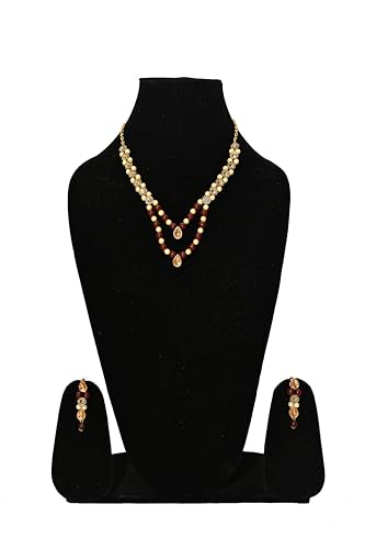 Image of Gold Plated Traditional Kundan & Pearl Studded Necklace Jewellery Set For Women