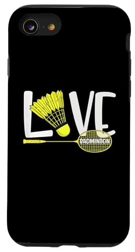 LOVE BADMINTON Cute Racket and Shuttlecock Sports Fan Player X}zP[X iPhone SE (2020) / 7 / 8 p