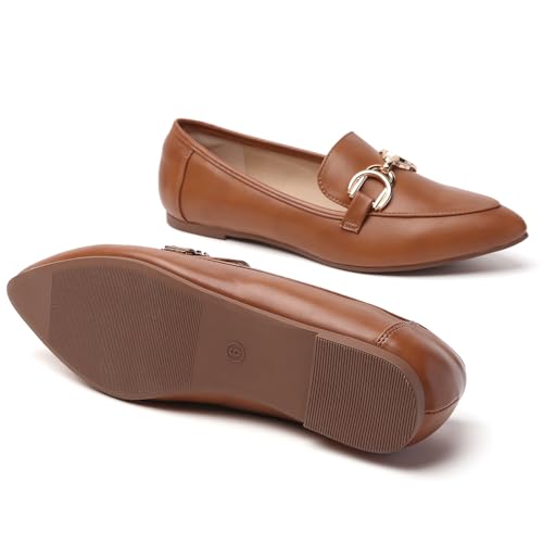 Image of Tilocow Metal Chain Loafers Flats for Women Pointed Toe Slip on Flats Dressy Casual Comfortable Work Business Shoes