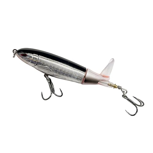 Castaic Topwater Fishing Lures Set Popper Lures for Bass Catfish Pike Perch Bass Lures with Floating Rotating Tail Artificial Hard Bait Multiple Colors (Silver)