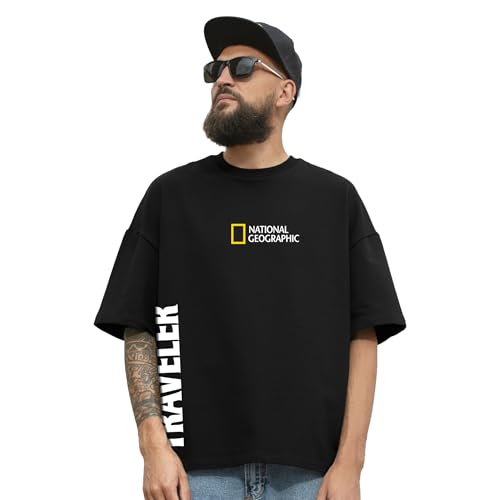 Image of DUDEME: National Geographic Oversized T-Shirts | Round Neck Typographic Printed 100% Cotton Tshirts for Men and Women