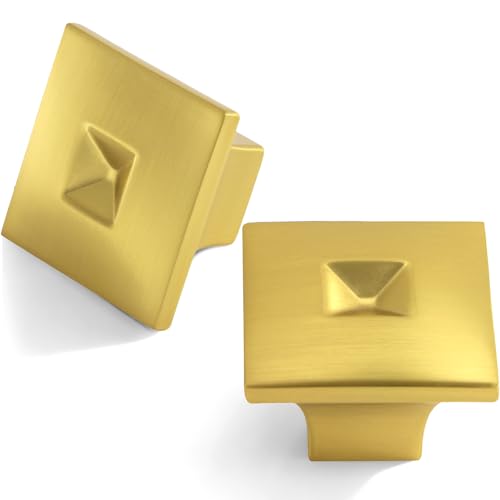 BOZWELL 12 Pack Brushed Gold Square Kitchen Cabinet Knobs Solid Heavy-Duty,Brass Cabinet Hardware for cabinets Dressers Pull for Bathroom Kitchens BZ7600