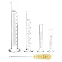 4 Stück Messzylinder Glas, 5 ml 10 ml 50 ml 100 ml, mit 1 Pinsel, Glas Reagenzgläser für Labor und Handwerk
