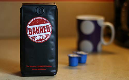 Banned Coffee Ground World's Strongest Coffee - Our Best Super Strong Medium Dark Roast Ground high caffeine Coffee, (1 lb). Worlds Premium Strong Hot or Cold Brew.