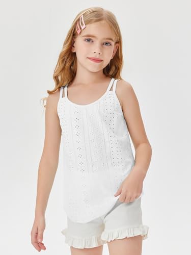 Girls Eyelet Flowy Tank Tops Cute Summer Spaghetti Strap Tops Kids Fashion Embroidery Sleeveless Shirts2