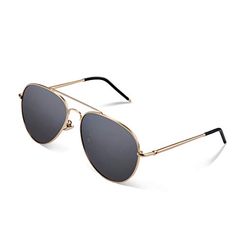 Preisvergleich Produktbild Yveser Polarisierte Sonnenbrille Pilotenbrille für Männer und Frauen Yv1816 (Schwarze Linse / Goldener Rahmen)