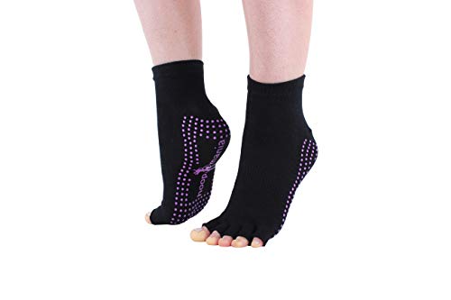 hoopomania® Chaussettes de Yoga Half Toe avec Effet antidérapant par des Picots en Caoutchouc, Noir, Tailles: S (35-38) Cover