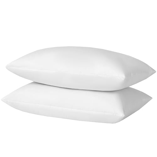 basic home 12x20 Decorative Throw Pillow Inserts-Down Feather Pillow Inserts-Oblong-Cotton Fabric-Set of 2-White.