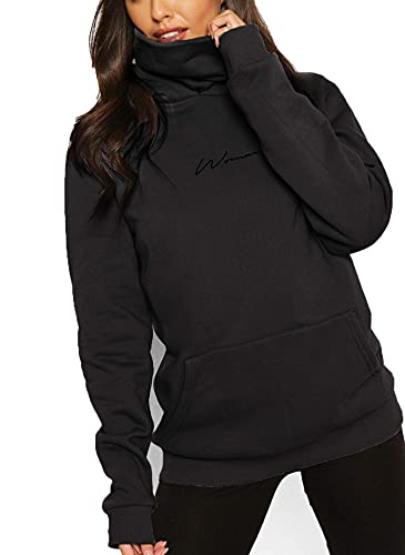 ELFIN Damen Hoodie Sweatshirt Langarm Kapuzenpullover Winter Pullover Hochkragen Sweatjacke Kapuzen Pullis, Schwarz, S