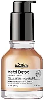 زيت مركز لإزالة السموم من المعدن من لوريال بروفيشنال للشعر الناعم اللامع والحريري سريع الامتصاص وخفيف الوزن ومركز يترك يوميًا لجميع انواع الشعر، 50 مل