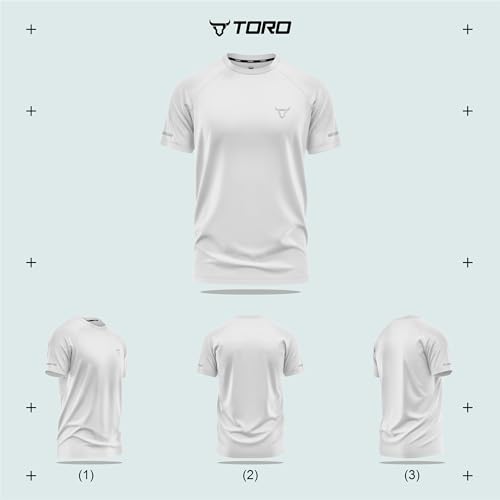 TORO ACTIVA Camisetas de Manga Corta para Hombre Entrenamiento Atlético Ajuste Que Absorbe la Humedad Secado rápido Logotipo Reflectante Camisetas Deportivas Tops Blanco