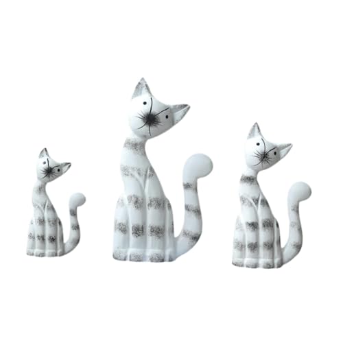 Statues de chat en bois ZXQUEGF : lot de 3 figurines de chaton miniatures