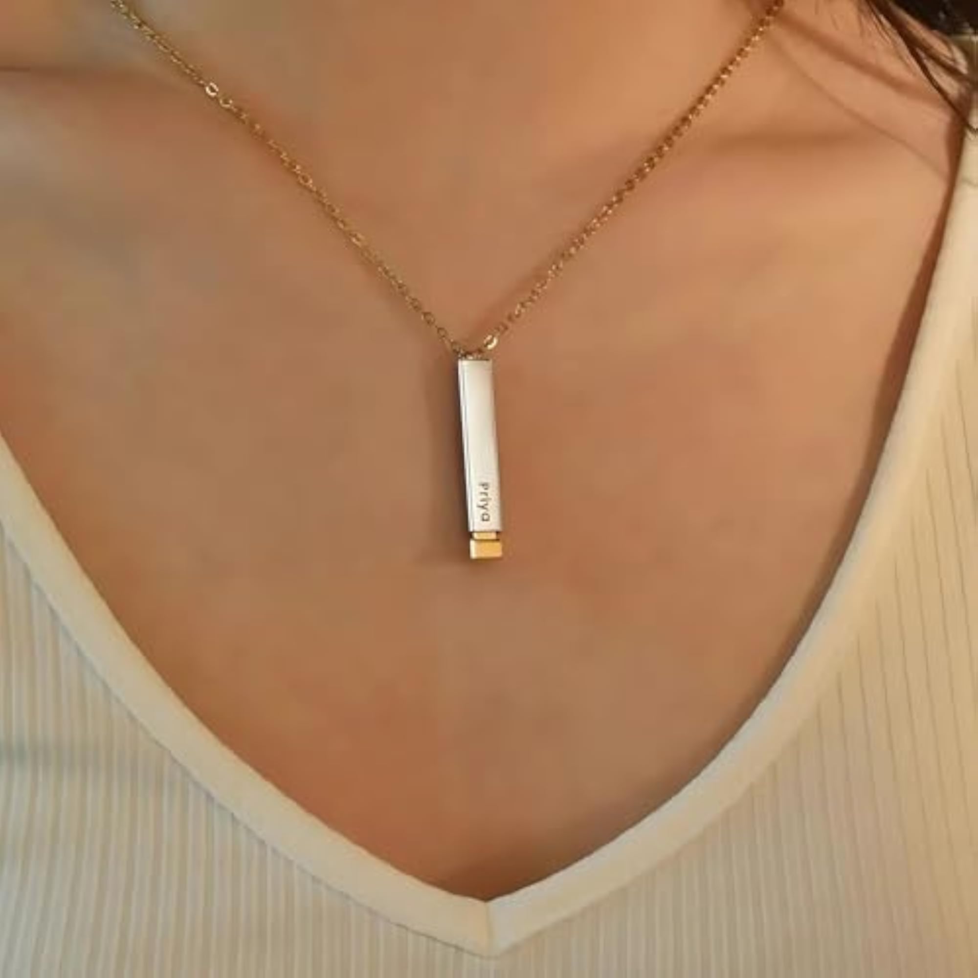 Customized Secret-Slim Bar Pendant Necklace, Personalized
