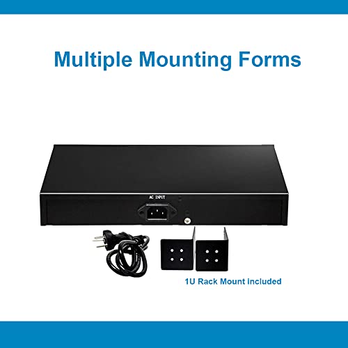 Real Hd 16 Port Poe Switch, 16 Poe+ 100Mbps Ports With 2 Gigabit Uplink Ethernet Ports, Unmanaged Plug And Play, Each Port Up To 30W, High Power 300W, 803.Af/At Compliant, Rack Mount #TOP7