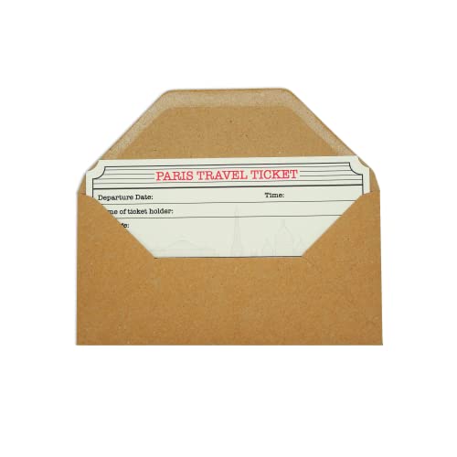 Paris White (with Gold Shimmer effect) Travel Ticket and Envelope (DIY). Paris themed (DIY) ticket surprise holiday gift.