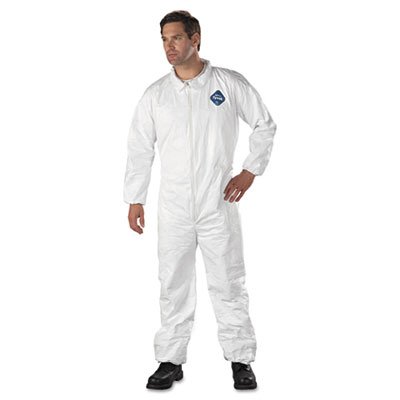 TY125S Disposable Elastic Wrist & Ankle White Tyvek Coverall Suit 1417, Size Large, Sold by the Each