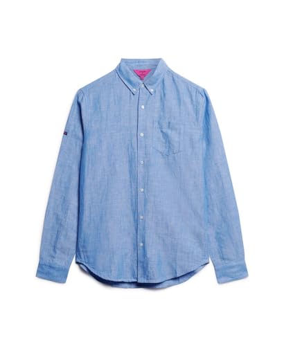 Superdry Studios Linen BD L/S Chemise pour Homme, Bonnet Bleu, S