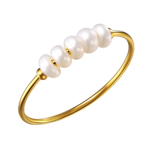Cupimatch Freshwater Pearl Women's Ring: Stainless Steel Ring for Women Gold Stackable Wedding Ring Holiday Gifts for Women