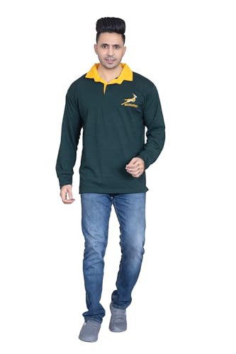 ACTIVE WEAR Rugby Full Sleeve Shirts with South Africa Embroidered Logo Size S to 5XL (Dark Green) (XXL)