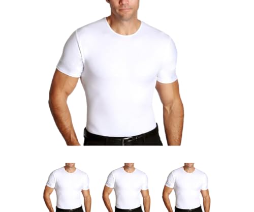 Insta Slim ISPRO Slimming Crew-Neck Short Sleeve Top Shapewear Compression Shirt for Men - (Pack of 3) White