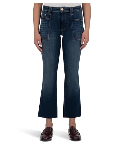 KUT from the Kloth Women's Kelsey High-Rise Flare Frt Pockets Inset Raw Hem in Precocious