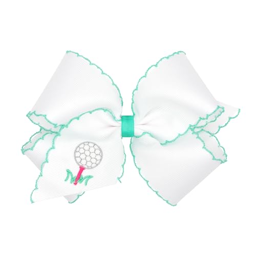 Wee Ones Girls' Grosgrain Country Club Embroidery Hair Bow with Moonstitch Edge on a WeeStay Hair Clip, Handmade, King, Golf Tee