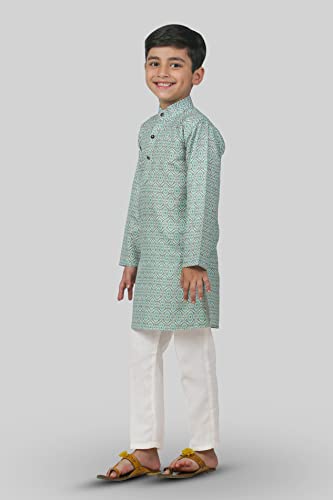 Image of AHHAAAA Kid's Ethnic Shirt Traditional Printed Long Sleeve Regular Wear Indian Kurta Pajama for Boys