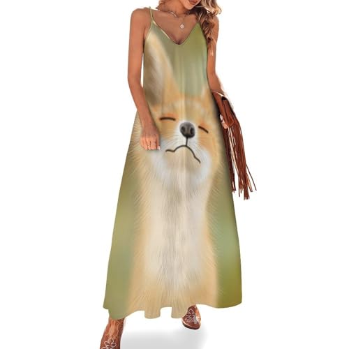 Robe longue pour femme imprimé renard sans manches pour l'été