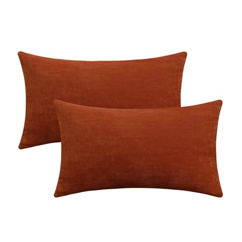 Jeneoo Burnt Orange Decorative Throw Pillow Covers Soft Chenille Comfy Rust Lumbar Couch Cushion Cases Decor (Set of 2, 12 x 20 Inches)
