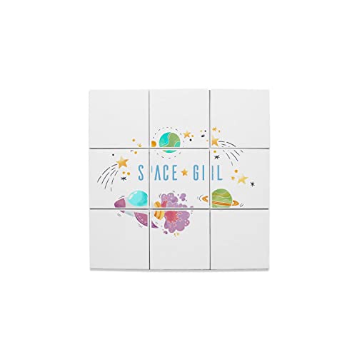 Carreaux Céramique Espace Lune Planète : lot de 9 dalles murales illustrées 32,4 x 32,4 cm