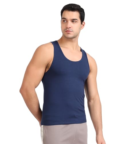 Image of Freecultr Cotton Vest for Men Sleeveless Lightweight Solid Round Neck Comfort Vest | Ultra-Soft Breathable Innerwear Sando for Gym, Sports, Workout, and Everyday Wear | Regular Fit and Durable Design
