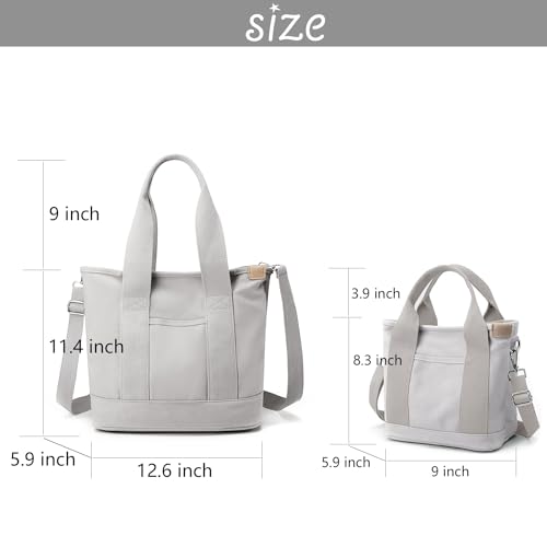 Image of Canvas Tote Bag for Women,Small Totes Bags with Zipper Crossbody Purse with Pockets Large Shoulder Handbag,2 Sizes