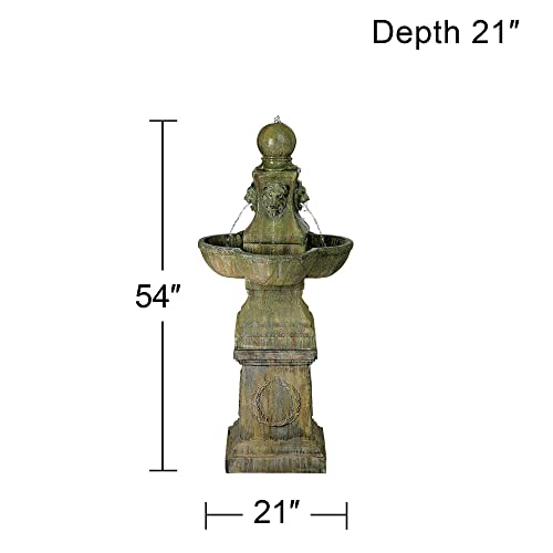 Royal Lion 54" High Large Italian Outdoor Decor Faux Stone Floor Fountain Standing Pedestal Tall Bubbler Water Feature for Outside Garden Patio Yard Backyard Porch Deck Relaxation - John Timberland